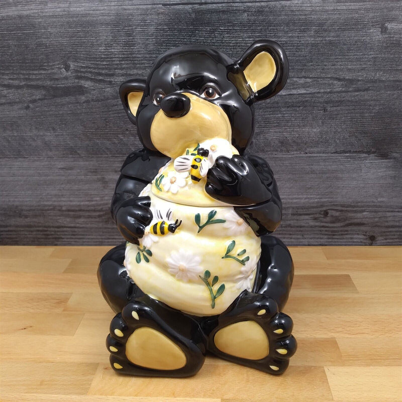 Load image into Gallery viewer, Bear in Beehive Cookie Candy Treat Jar Canister by Blue Sky Clayworks Ceramic
