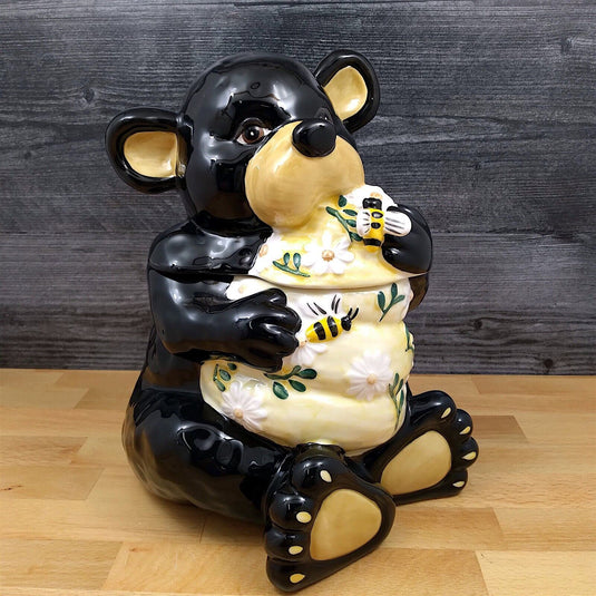 Bear in Beehive Cookie Candy Treat Jar Canister by Blue Sky Clayworks Ceramic