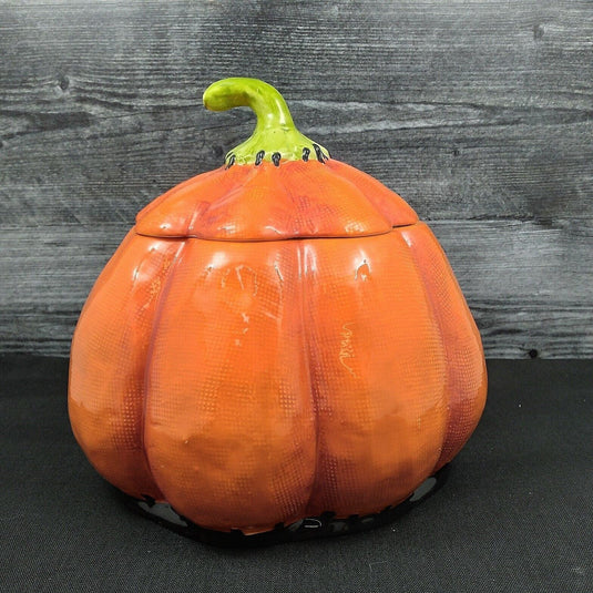Halloween Pumpkin Stitched Canister Cookie Treat Candy Jar by Blue Sky Clayworks