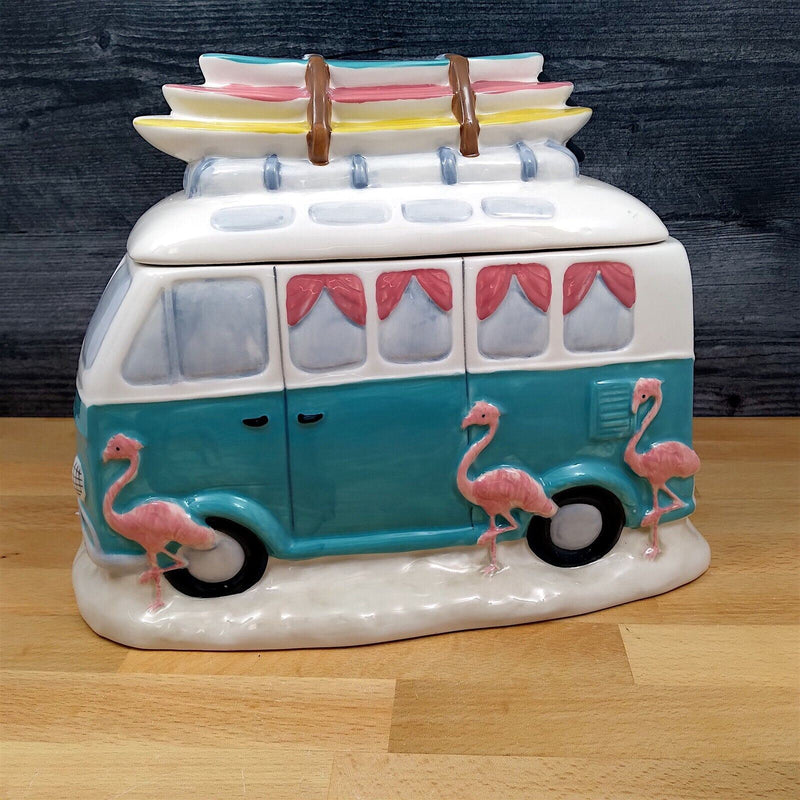 Load image into Gallery viewer, Pink Flamingo Camp Van Cookie Candy Treat Jar Canister by Blue Sky Clayworks
