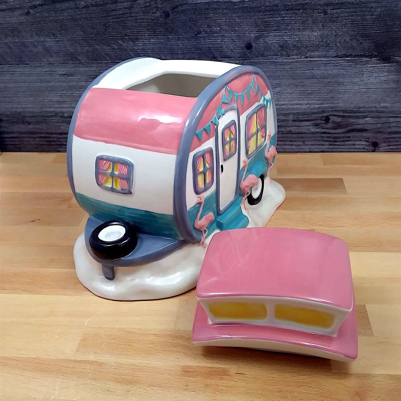 Load image into Gallery viewer, Pink Flamingo Camper Cookie Treat Candy Jar Canister by Blue Sky Clayworks
