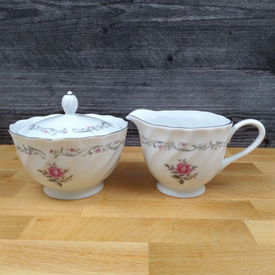 Royal Swirl Creamer and Sugar Bowl with Lid Fine China of Japan Pink Rose Floral