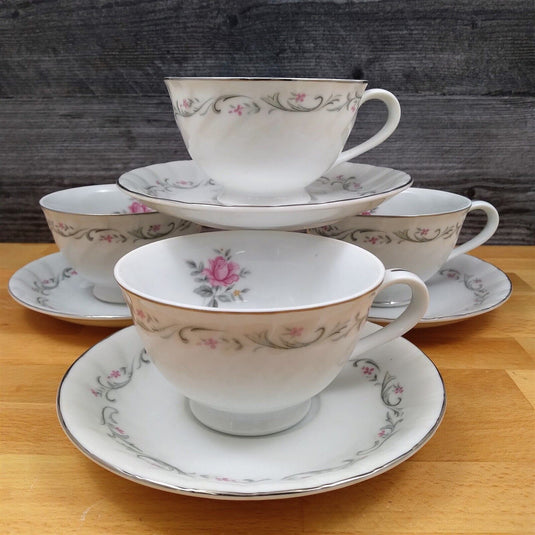 Royal Swirl Set of 4 Saucer & Tea Cup Dinnerware Fine China of Japan Coffee Mug
