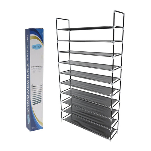 Shoe Rack Organizer Storage Holds 50 Pairs Shoes 10 Tier Free Standing Black