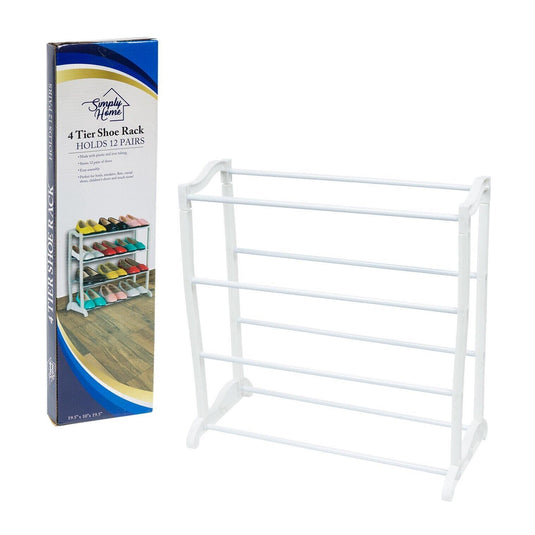 Shoe Rack Organizer Storage Holds 12 Pairs Shoes 4 Tier Free Standing White