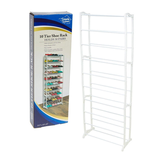 Shoe Rack Organizer Storage Holds 30 Pairs Shoes 10 Tier Free Standing White