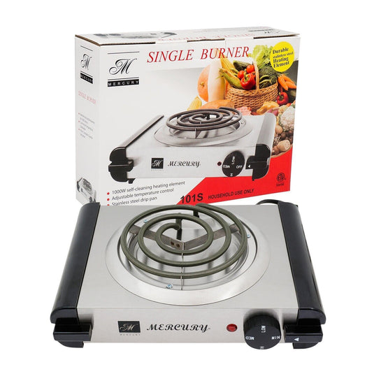 Stainless Steel Electric Single Burner 1000W Countertop Hot Plate In Silver