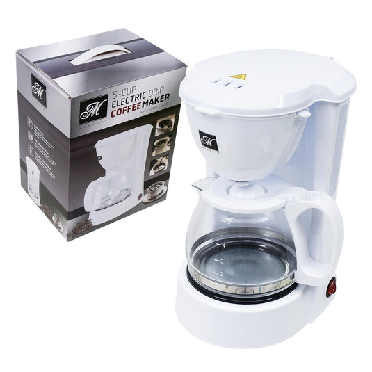Electric Drip Coffeemaker 5 Cup with Reusable Filter Basket in White