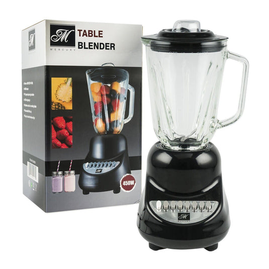 Tabletop Blender 10 Speed with 1.5 qt Glass Jar Stainless Steel Blades Black