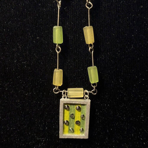 Rectangle Pendant Jewelry Art Black Yellow Green Silver With Swarovski Crystals