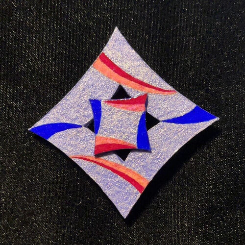 Curvy Square Jewelry Art Brooch in blue Violet Red Pink and Ultramarine Blue