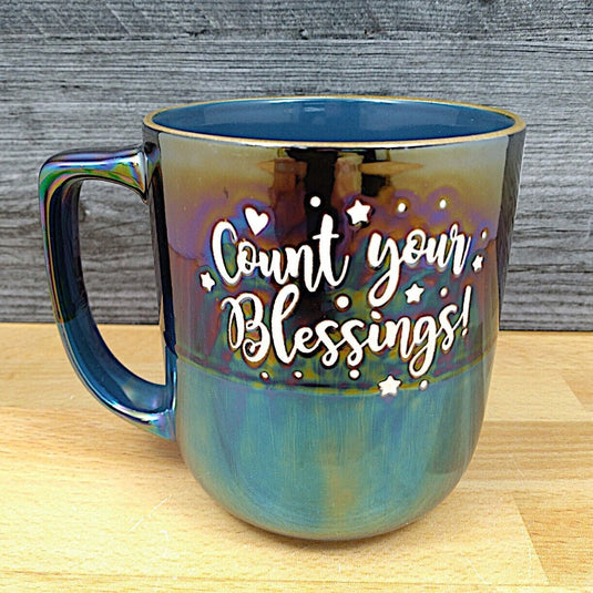 Count Your Blessing Saying Coffee Mug 16oz 473ml Embossed Tea Cup by Blue Sky