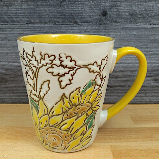 Gilded Sunflower Coffee Mug 17oz (455ml) Embossed Beverage Cup Blue Sky