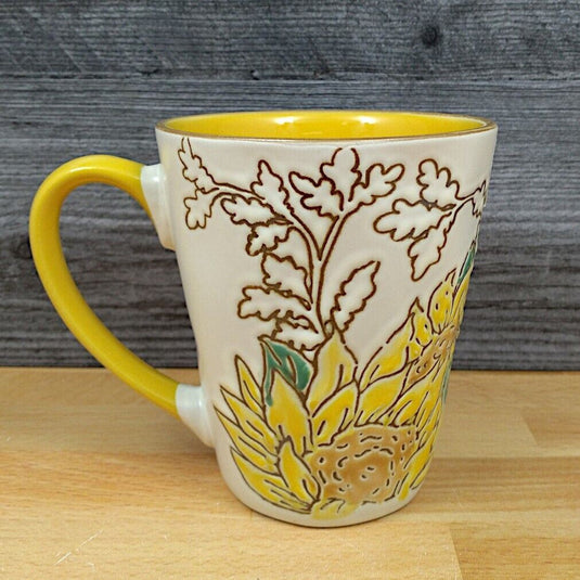 Gilded Sunflower Coffee Mug 17oz (455ml) Embossed Beverage Cup Blue Sky