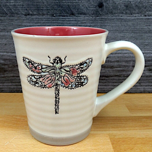 Floral Dragon Fly Coffee Mug 18oz (532ml) Embossed Beverage Tea Cup Blue Sky