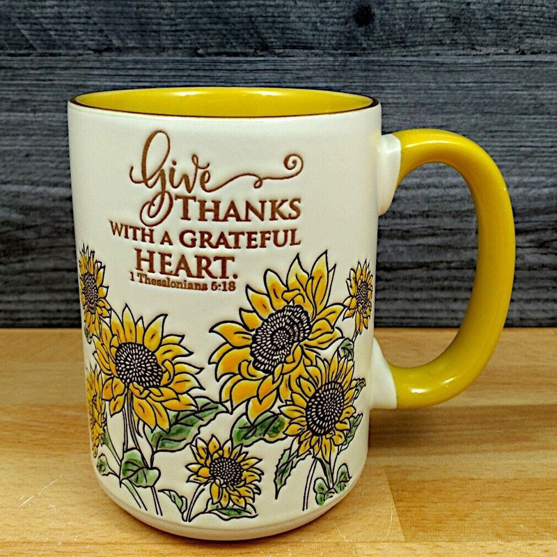 Load image into Gallery viewer, Fall Sunflower Give Thanks Saying Coffee Mug 18oz (532ml) Tea Cup Blue Sky
