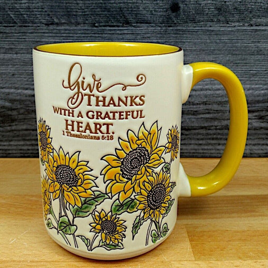 Fall Sunflower Give Thanks Saying Coffee Mug 18oz (532ml) Tea Cup Blue Sky