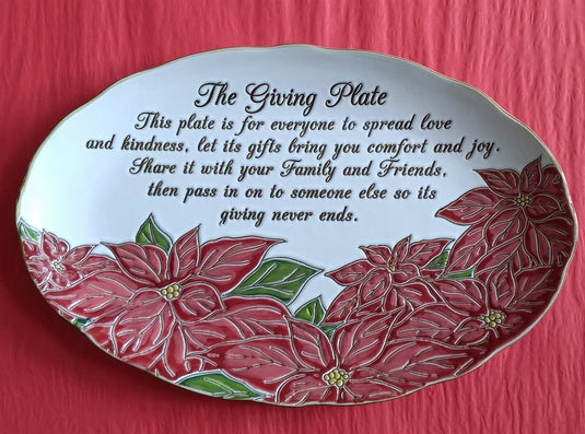 Cardinal Poinsettia Christmas Giving Platter Plate 14" By Blue Sky Clayworks