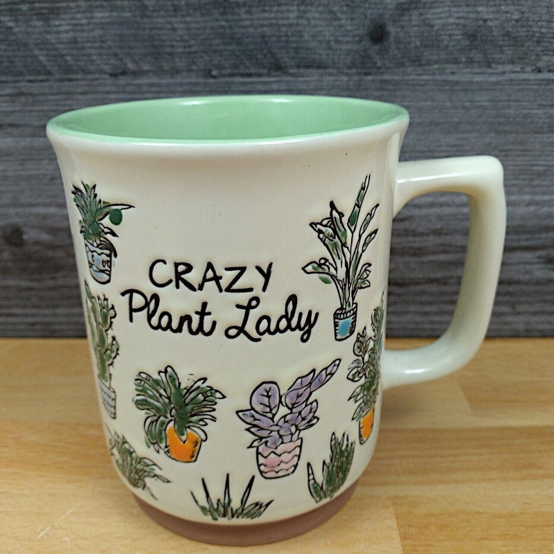Load image into Gallery viewer, Crazy Plant Lady Floral Coffee Mug 18oz Embossed Tea Cup Ceramic by Blue Sky
