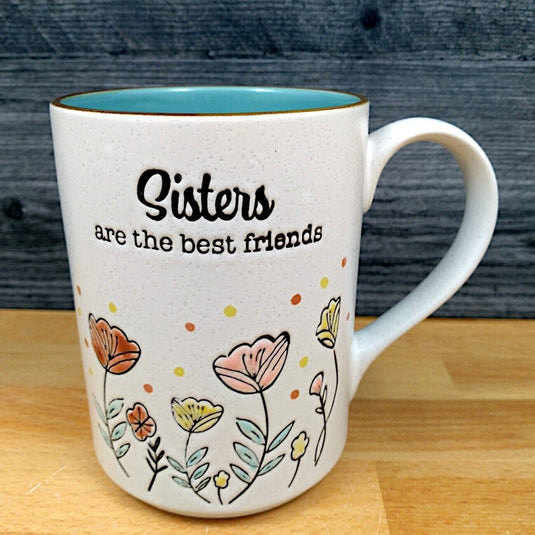 Sisters Are Best Friends Saying Coffee Mug 16oz 473ml Embossed Tea Cup Blue Sky