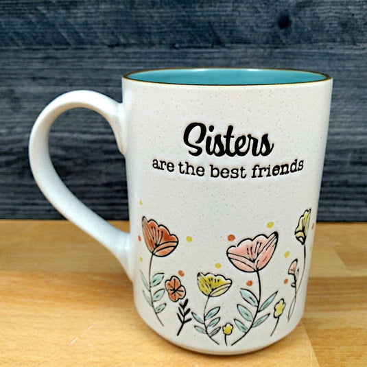 Sisters Are Best Friends Saying Coffee Mug 16oz 473ml Embossed Tea Cup Blue Sky