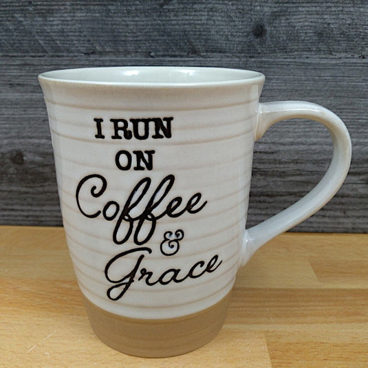 Running on Coffee and Grace Saying Mug 18oz (532ml) Embossed Tea Cup by Blue Sky