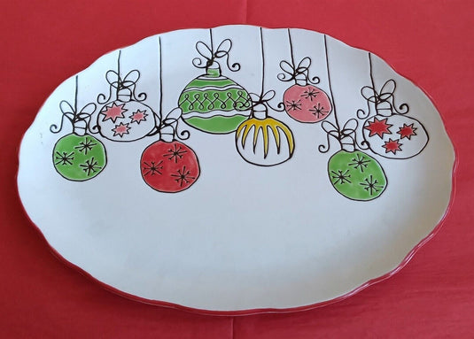Holiday Platter Christmas Retro Ornaments Plate 15" By Blue Sky Clayworks