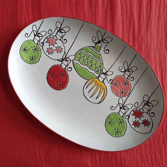 Holiday Christmas Platter Ornaments Plate 13" By Blue Sky Clayworks
