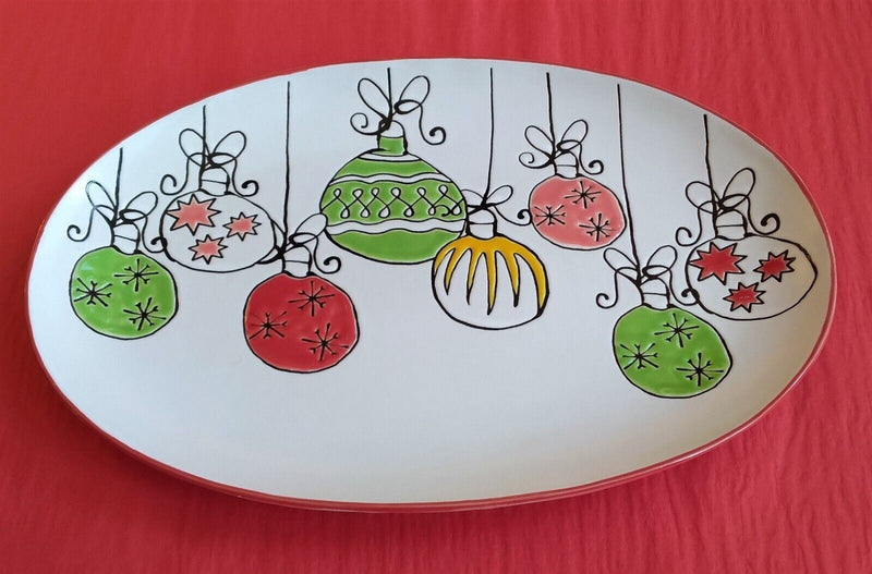 Load image into Gallery viewer, Holiday Christmas Platter Ornaments Plate 13&quot; By Blue Sky Clayworks
