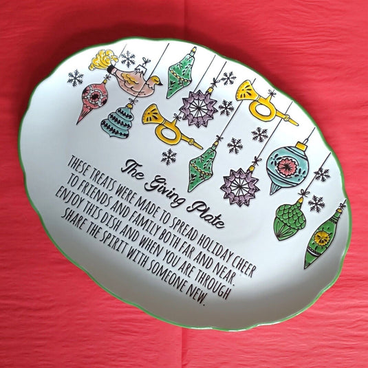 Giving Platter Holiday Christmas Retro Ornaments Plate 15" By Blue Sky Clayworks
