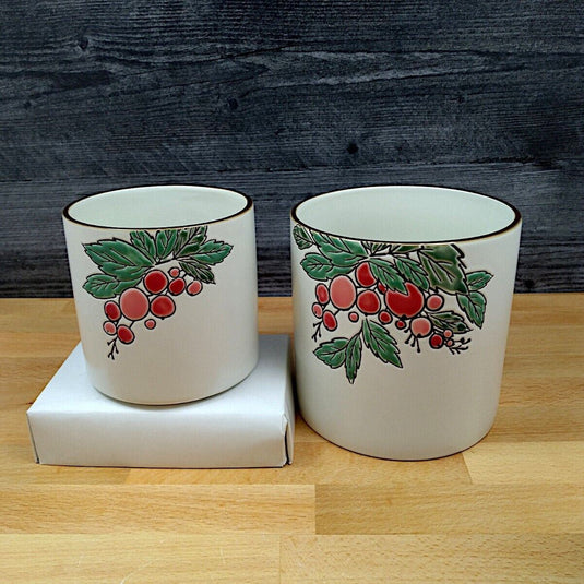 Holiday Berry Floral Canister Set of 2 Embossed Jars Home Décor 4 & 5"