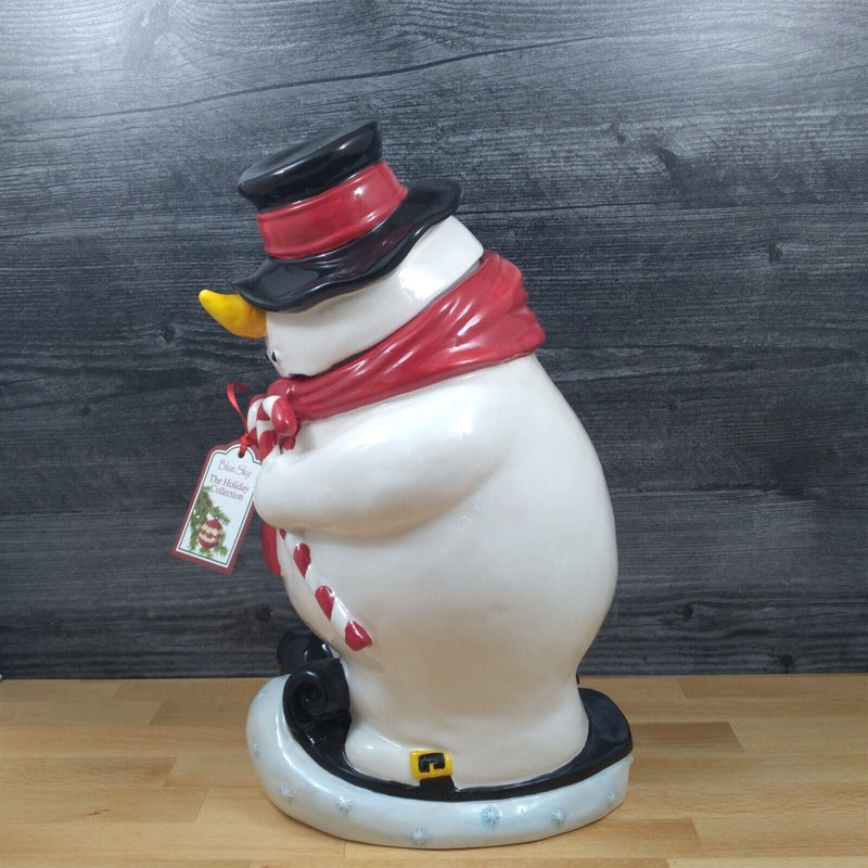 Load image into Gallery viewer, Snowman Cookie Jar Canister Mr Mogul Blue Sky Clayworks Heather Goldminic
