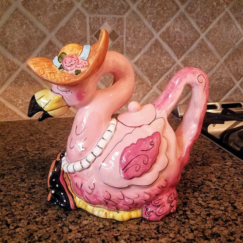 Pink Flamingo Teapot Miss Precious Cermics Tea Pot by Blue Sky Heather Goldminc