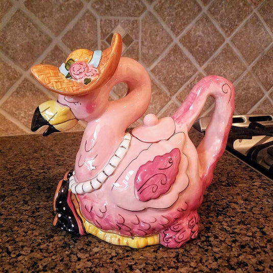 Pink Flamingo Teapot Miss Precious Cermics Tea Pot by Blue Sky Heather Goldminc