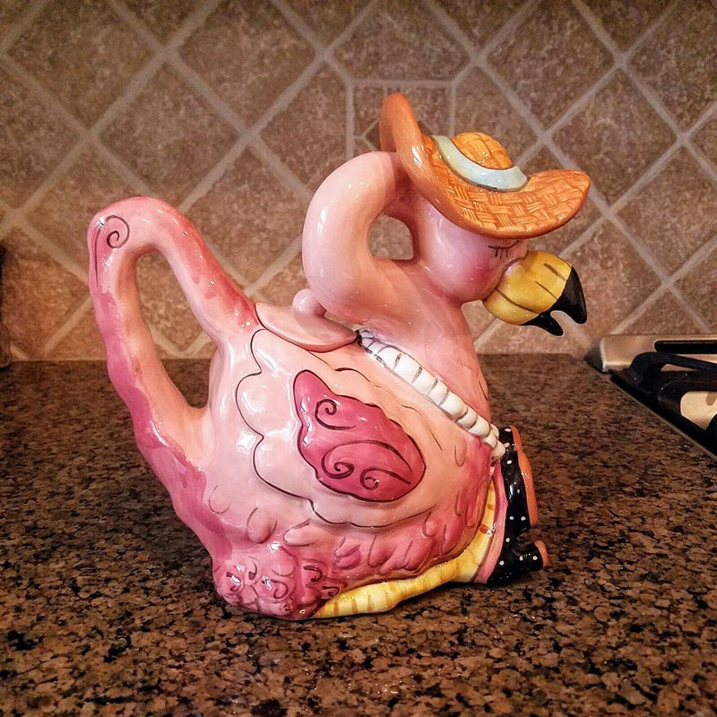 Load image into Gallery viewer, Pink Flamingo Teapot Miss Precious Cermics Tea Pot by Blue Sky Heather Goldminc

