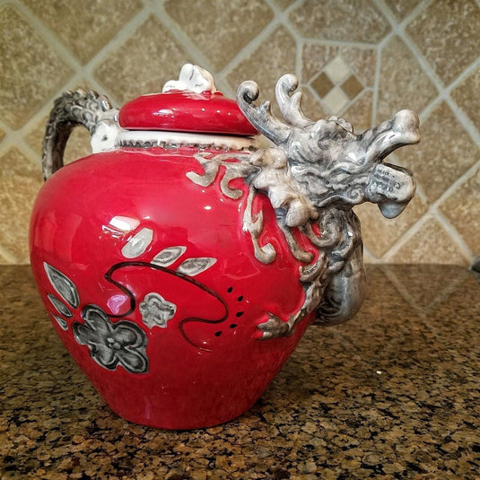 Red Dragon Teapot Decorative Collectible Kitchen Décor Heather Goldminc Blue Sky