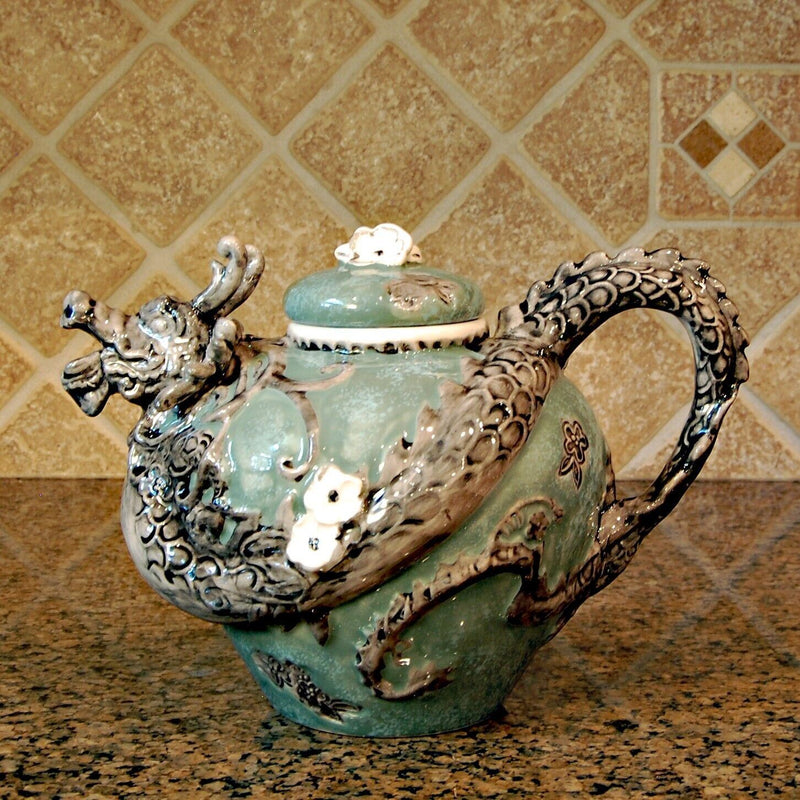 Load image into Gallery viewer, Green Dragon Teapot Collectible Decorative Kitchen Home Décor Blue Sky Clayworks
