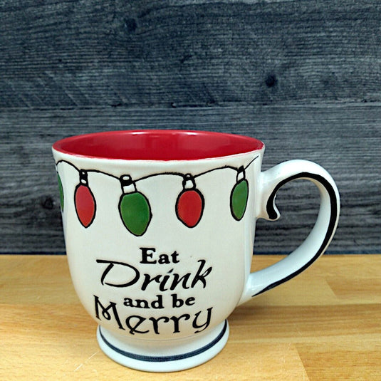 Eat Drink & Be Merry Holiday Mug 17oz (455ml) Embossed Christmas Cup Blue Sky