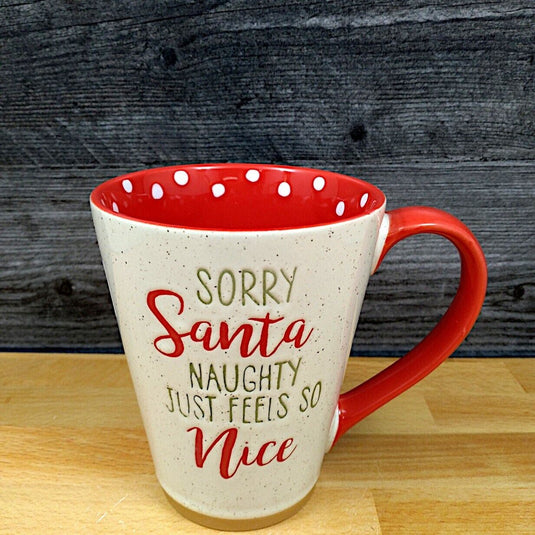Holiday Santa Saying Coffee Mug 17oz 455ml Embossed Christmas Cup Blue Sky