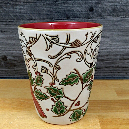 Cardinal in Poinsettia Holiday Coffee Mug 17oz 455ml Embossed Cup Blue Sky