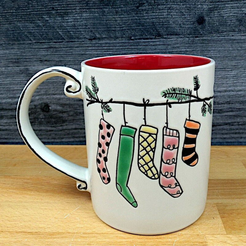 Load image into Gallery viewer, Holiday Garland Stockings Coffee Mug 16oz 473ml Embossed Christmas Cup Blue Sky
