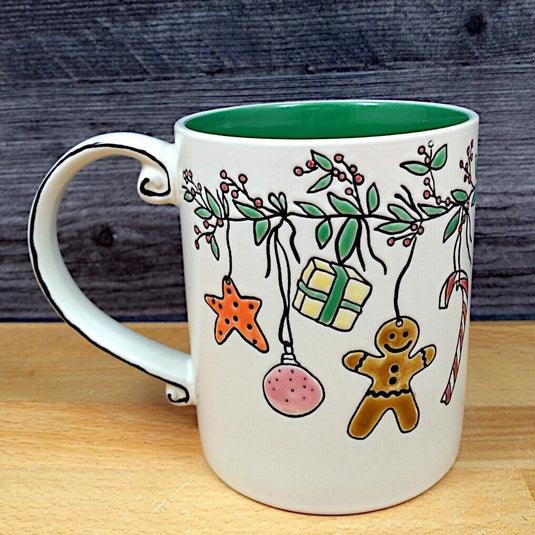 Holiday Garland Ginger Bread Coffee Mug 16oz (473ml) Embossed Tea Cup Blue Sky