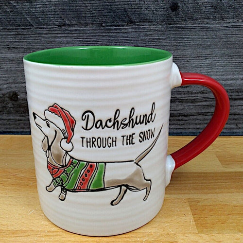 Dachshund Christmas Coffee Mug 16oz 473ml Embossed Holiday Cup Blue Sky