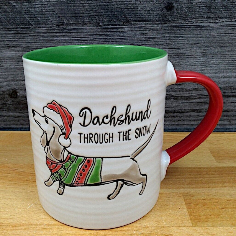 Load image into Gallery viewer, Dachshund Christmas Coffee Mug 16oz 473ml Embossed Holiday Cup Blue Sky
