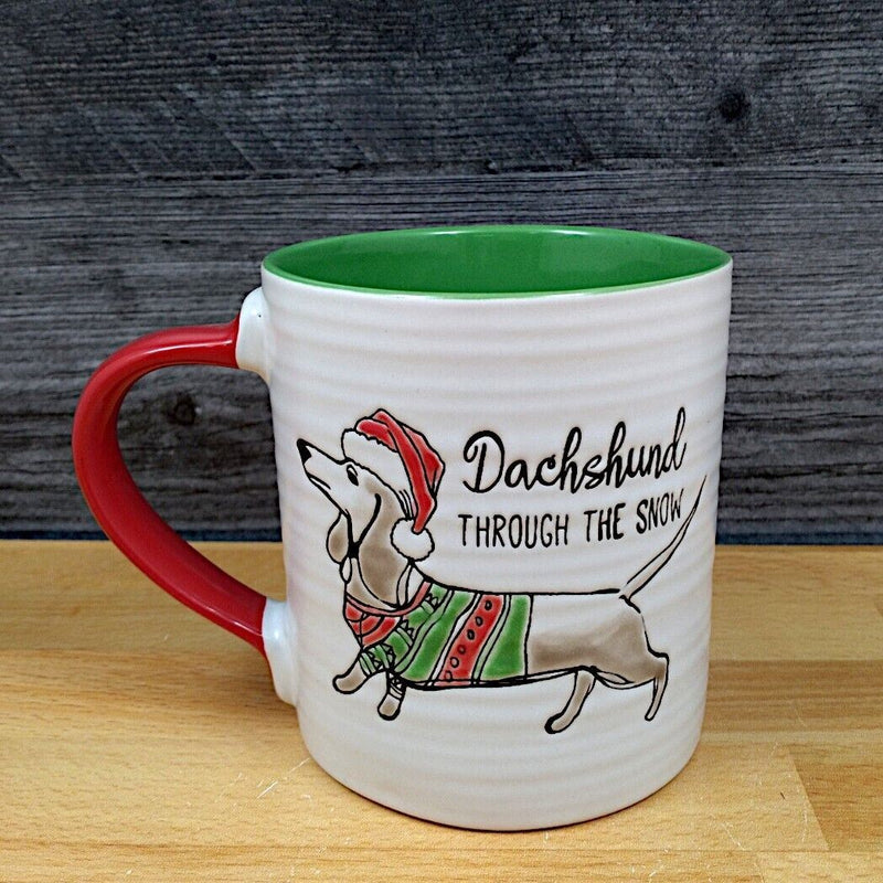 Load image into Gallery viewer, Dachshund Christmas Coffee Mug 16oz 473ml Embossed Holiday Cup Blue Sky

