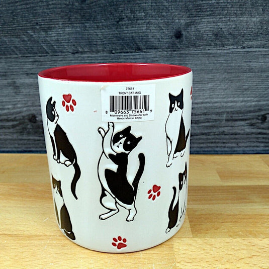 Cat Lovers Coffee Mug Red and White 17oz (455ml) Embossed Beverage Cup Blue Sky
