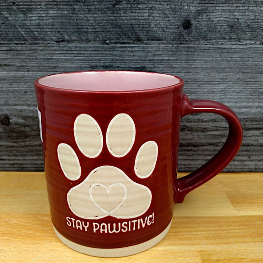 Stay Pawsitive Dog Inspirational Coffee Mug 18oz 532ml Embossed Tea Cup Blue Sky