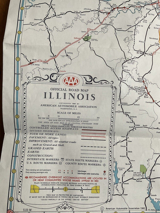 Road Map of Illinois State by AAA Travel Transportation 1961-1962