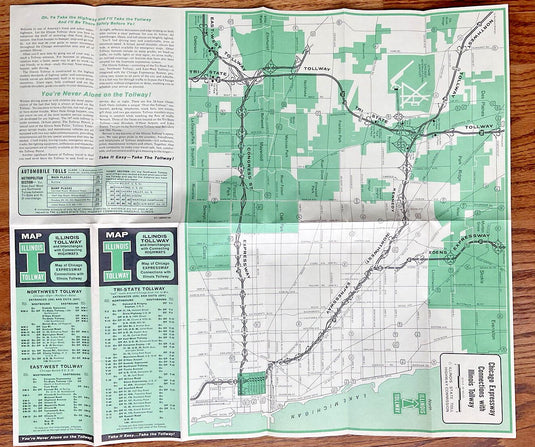 Early 1960s Official Illinois Tollway Travel Road Map