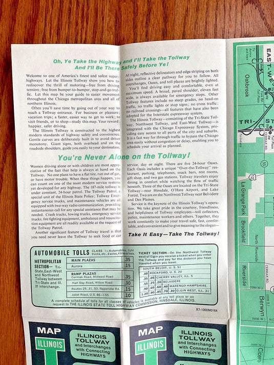 Early 1960s Official Illinois Tollway Travel Road Map